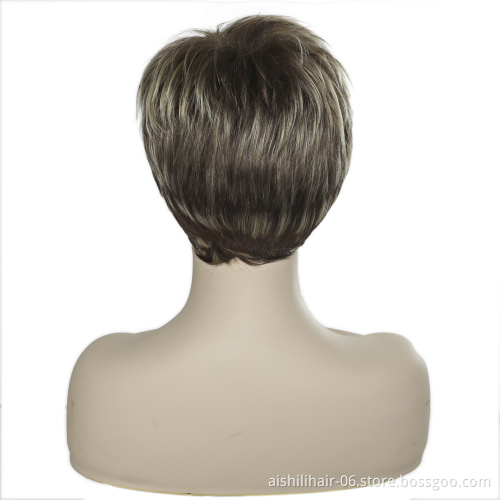Wholesale heat resistant stort straight ombre dark brown to golden wig synthetic hair wigs for women